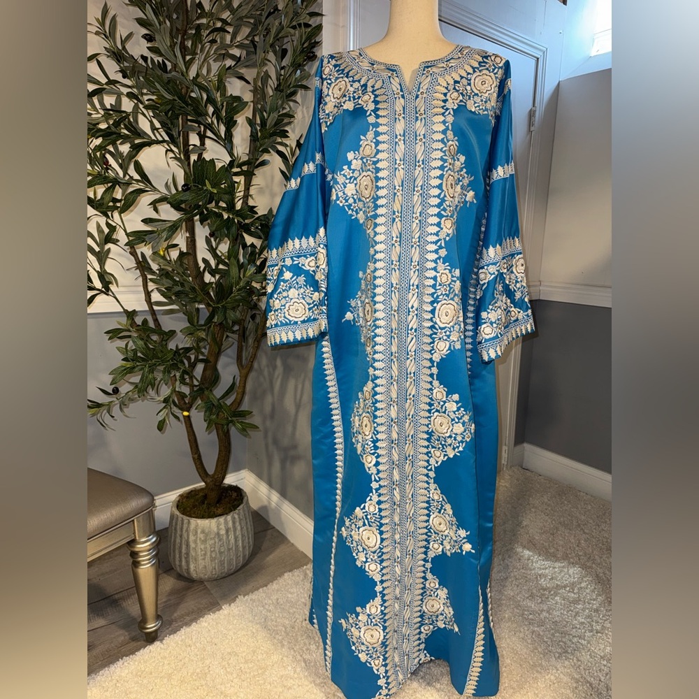 Blue Embroidered Kaftan Dress